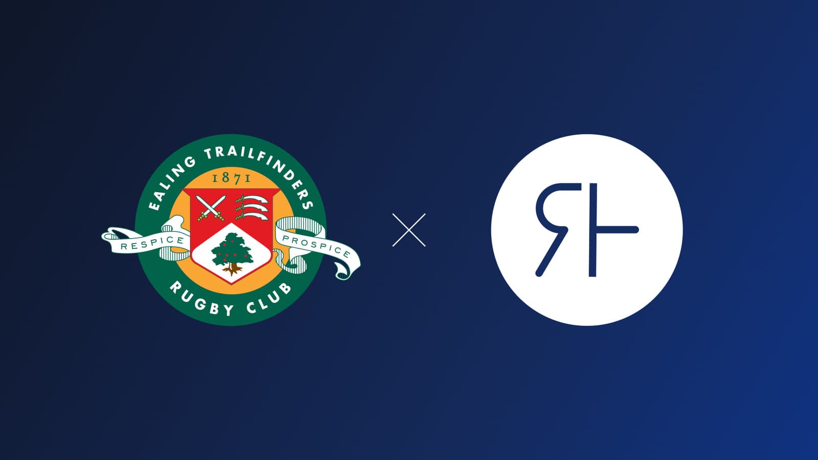 Ealing Trailfinders Rugby Club crest alongside the RightsHub logo on navy